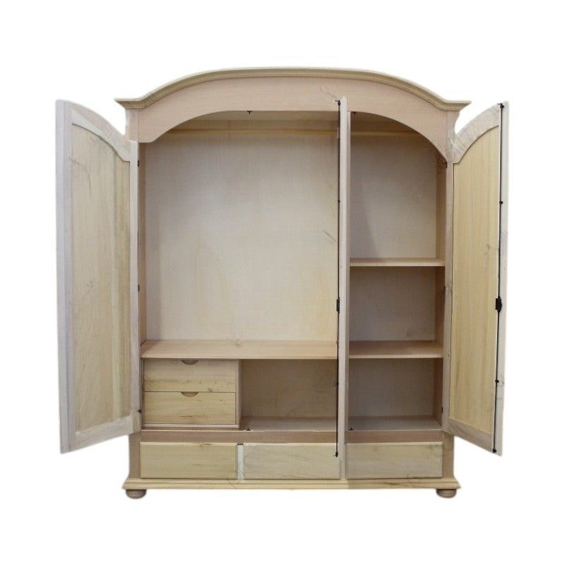 armadio classico 3 porte 3 cassetti legno grezzo 181x61x224 - Mobili 2G