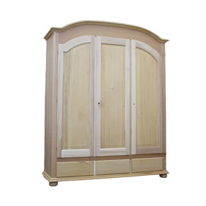 armadio classico 3 porte 3 cassetti legno grezzo 181x61x224 - Mobili 2G