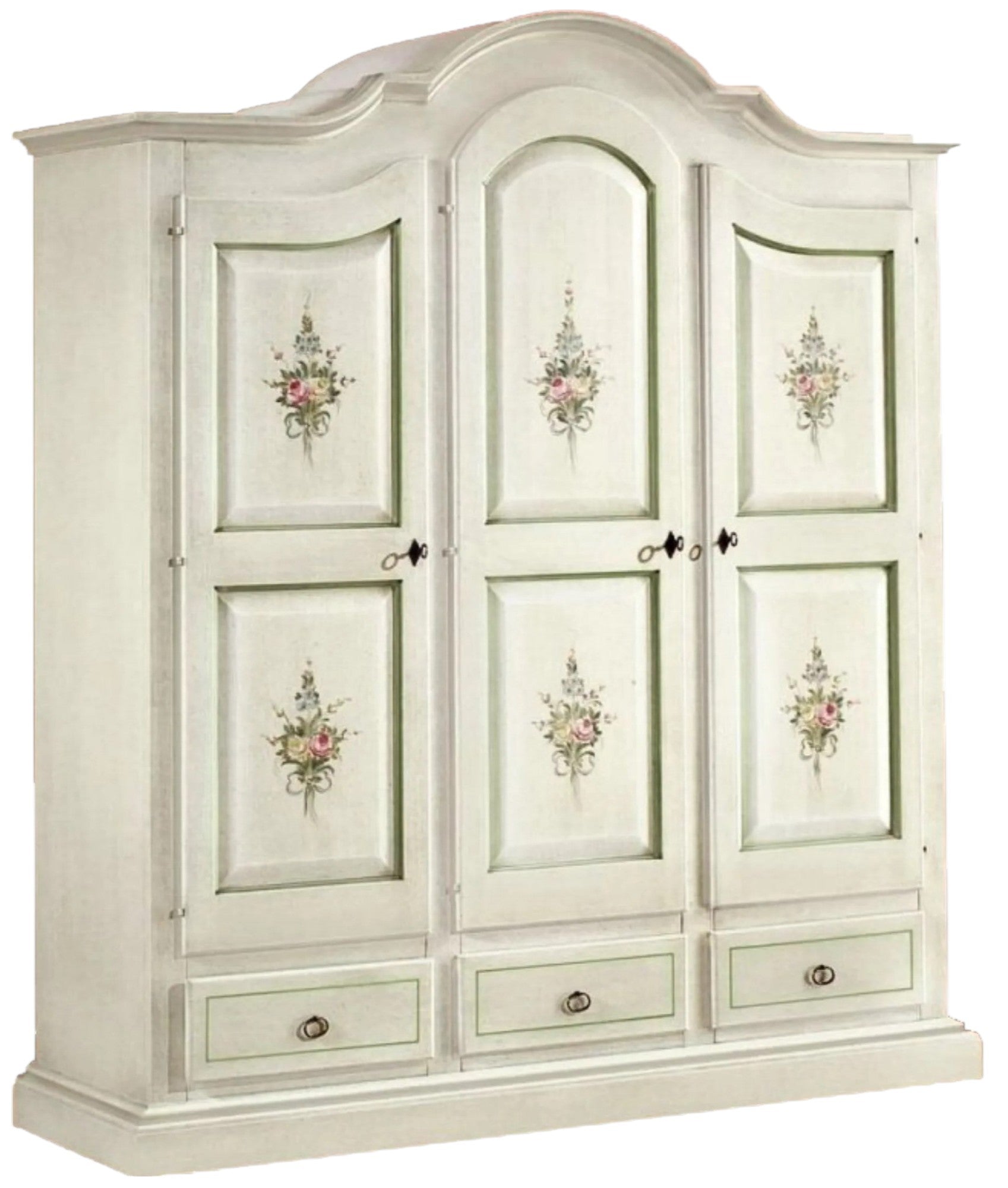  armadio classico 3 porte bianco filo verde legno 185x62x220 (598) - Mobili 2G