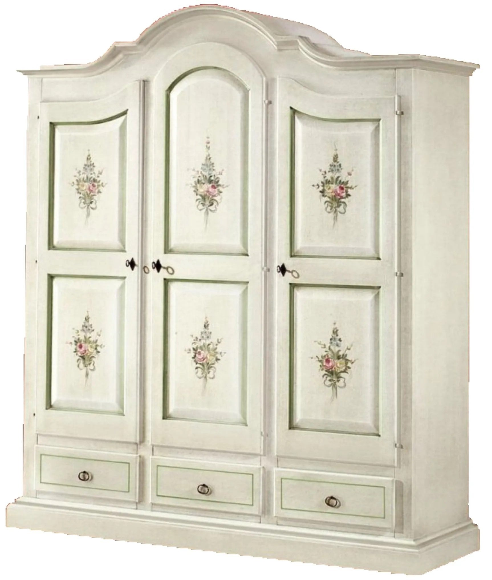  armadio classico 3 porte bianco filo verde legno 185x62x220 (598) - Mobili 2G