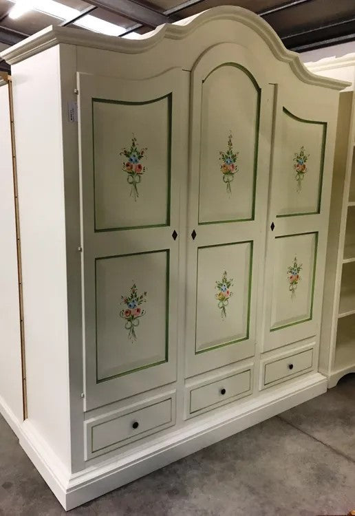  armadio classico 3 porte bianco filo verde legno 185x62x220 (598) - Mobili 2G