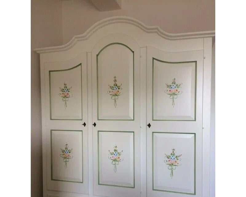  armadio classico 3 porte bianco filo verde legno 185x62x220 (598) - Mobili 2G