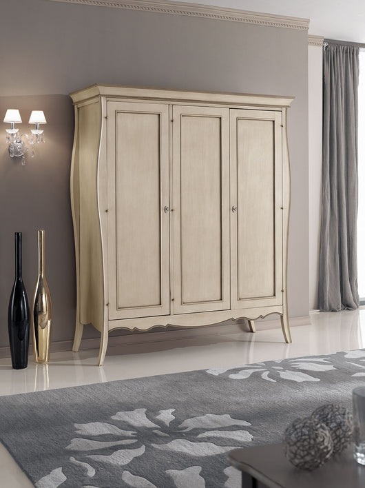 Armadio classico 3 porte in legno shabby avorio tortora 182x64x212 (1478) - Mobili 2G
