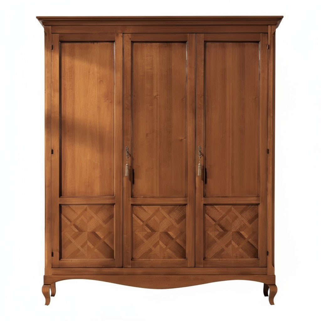 Armadio classico 3 porte intarsiate legno bassano 190x62x220 - Mobili 2G