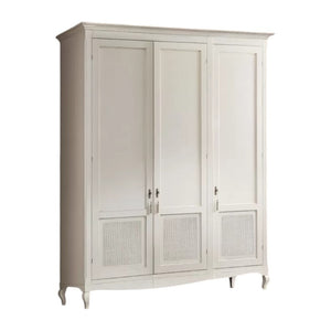 Armadio classico 3 porte paglia di vienna legno bianco shabby 190x62x220 - Mobili 2G