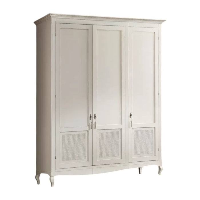Armadio classico 3 porte paglia di vienna legno bianco shabby 190x62x220 - Mobili 2G