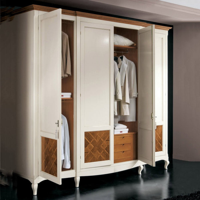 Armadio classico 4 porte intarsiate legno bicolore shabby 286x65x255 - Mobili 2G