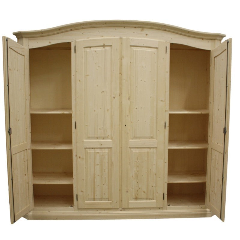  armadio classico 4 porte legno massello abete grezzo 231x63x219 - Mobili 2G