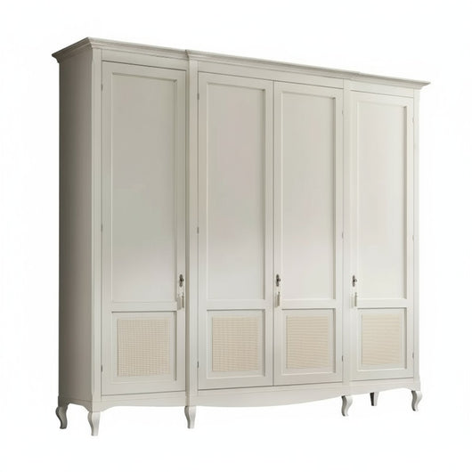 Armadio classico 4 porte paglia di vienna legno bianco shabby 286x65x255 - Mobili 2G