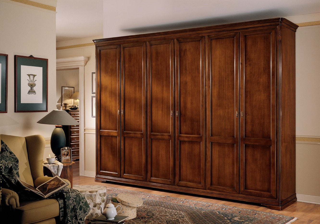 Armadio classico 6 ante in legno tinta noce l.310 p.60 h.250 - Mobili 2G