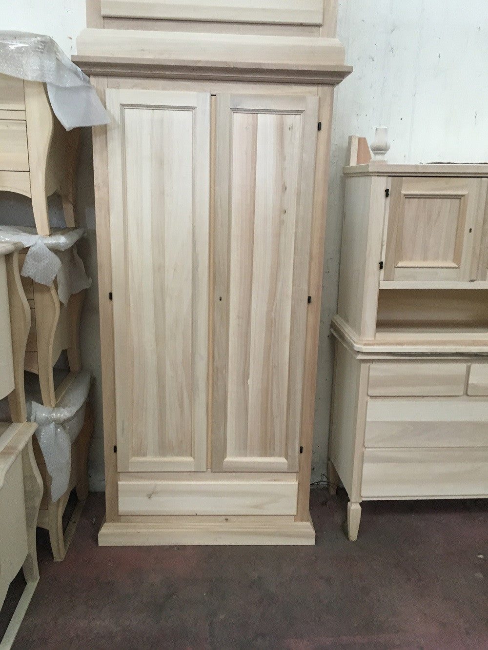 Armadio classico in legno 2 porte 1 cassetto grezzo l.90 p.45 h.180 (474) - Mobili 2G