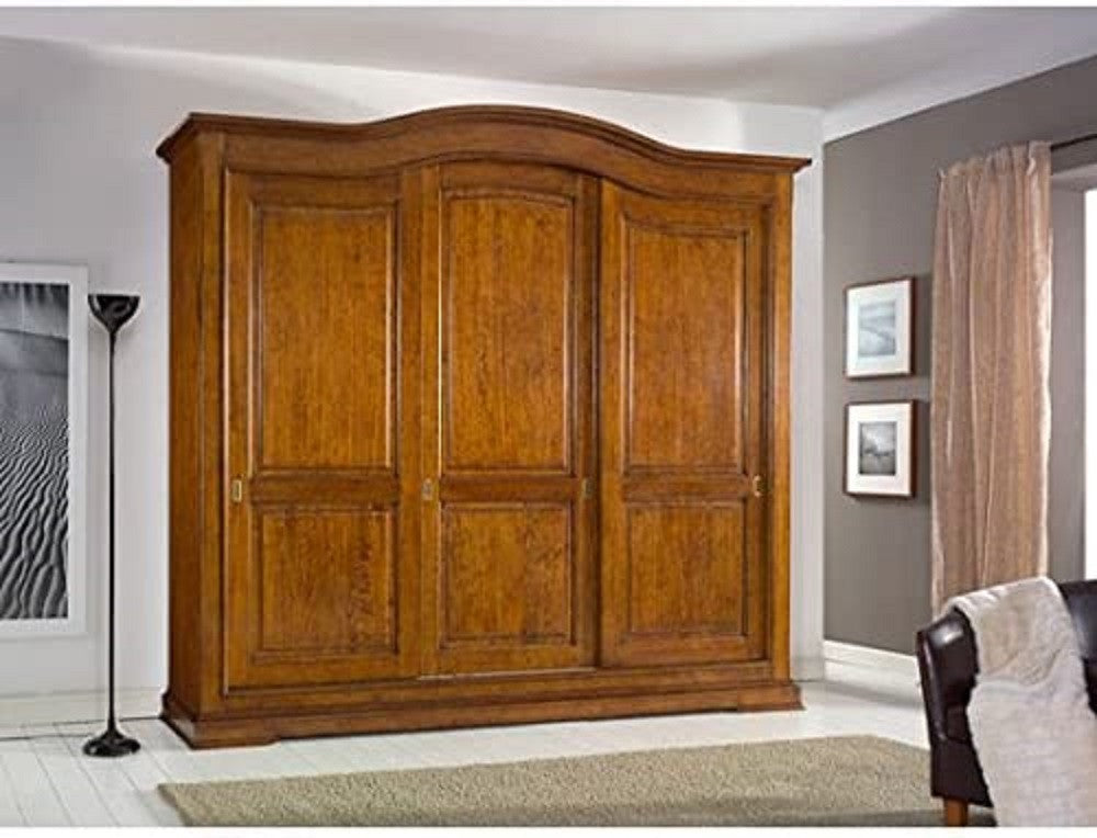 Armadio classico in legno 3 porte scorrevoli tinta noce l.294 p.68 h.265
