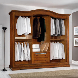 Armadio classico in legno 3 porte scorrevoli tinta noce l.294 p.68 h.265