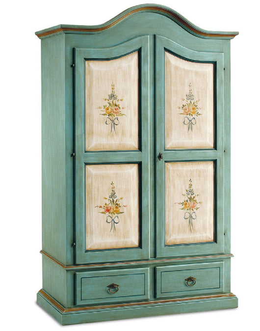 Armadio classico in legno bicolore azzurro e decori l.122 p.60 h.200 (1315) - Mobili 2G