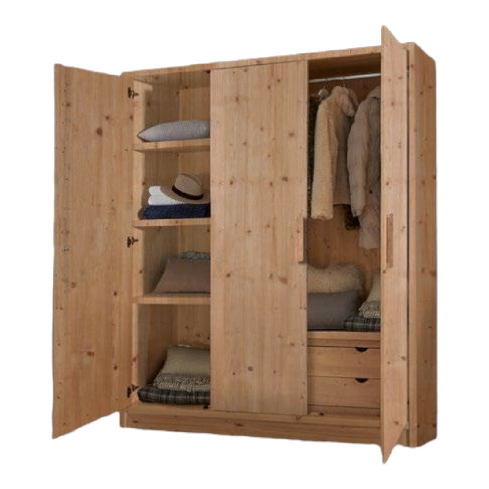 Armadio cortina 3 ante in legno massello di abete 180x55x220