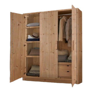 Armadio cortina 3 ante in legno massello di abete 180x55x220