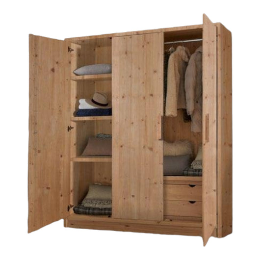 Armadio cortina 3 ante in legno massello di abete 180x55x220