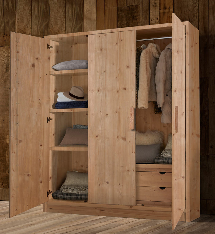 Armadio cortina 3 ante in legno massello di abete 180x55x220