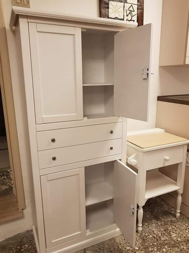 Armadio dispensa 4 porte arte povera in legno bianco 80x40x170 (1394) - Mobili 2G