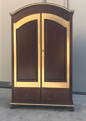 Armadio in legno 2 ante arte povera noce e foglia oro 125x61x200
