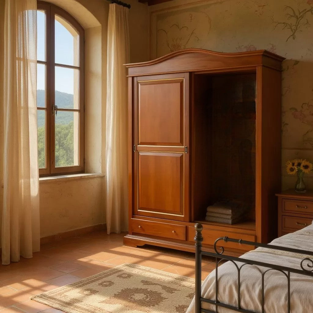 Armadio in legno 2 ante scorrevoli tinta noce profilo oro l.180 p.67 h.225 - Mobili 2G