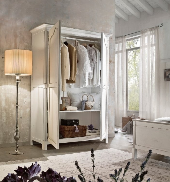 Armadio in legno arte povera 2 ante shabby bianco 157x60x217 (3203) - Mobili 2G