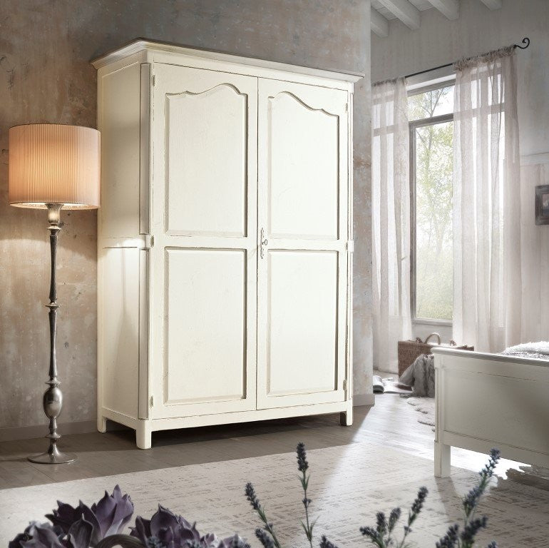 Armadio in legno arte povera 2 ante shabby bianco 157x60x217 (3203) - Mobili 2G