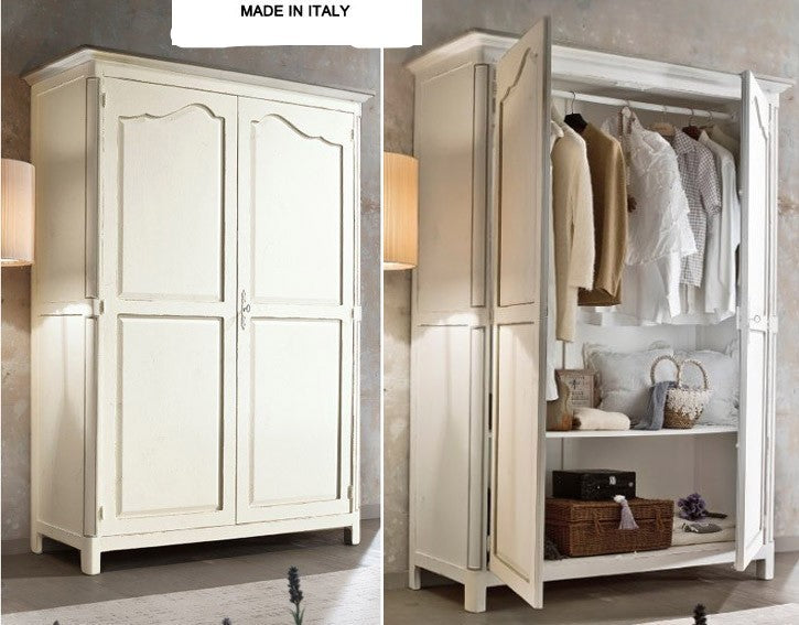 Armadio in legno arte povera 2 ante shabby bianco 157x60x217 (3203) - Mobili 2G