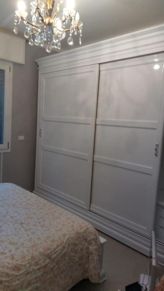 Armadio in legno classico 2 ante scorrevoli legno bianco 300x68x255 - Mobili 2G