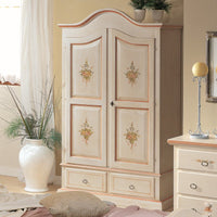 Armadio in legno shabby bianco con decori rosa 122x60x200 (1320) - Mobili 2G