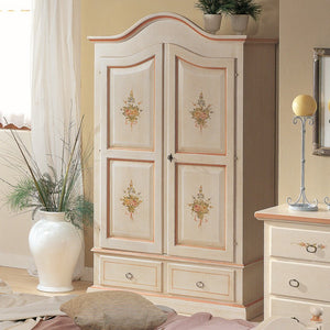 Armadio in legno shabby bianco con decori rosa 122x60x200 (1320) - Mobili 2G