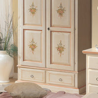 Armadio in legno shabby bianco con decori rosa 122x60x200 (1320) - Mobili 2G
