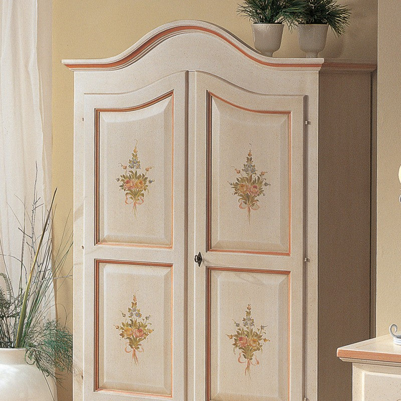 Armadio in legno shabby bianco con decori rosa 122x60x200 (1320) - Mobili 2G