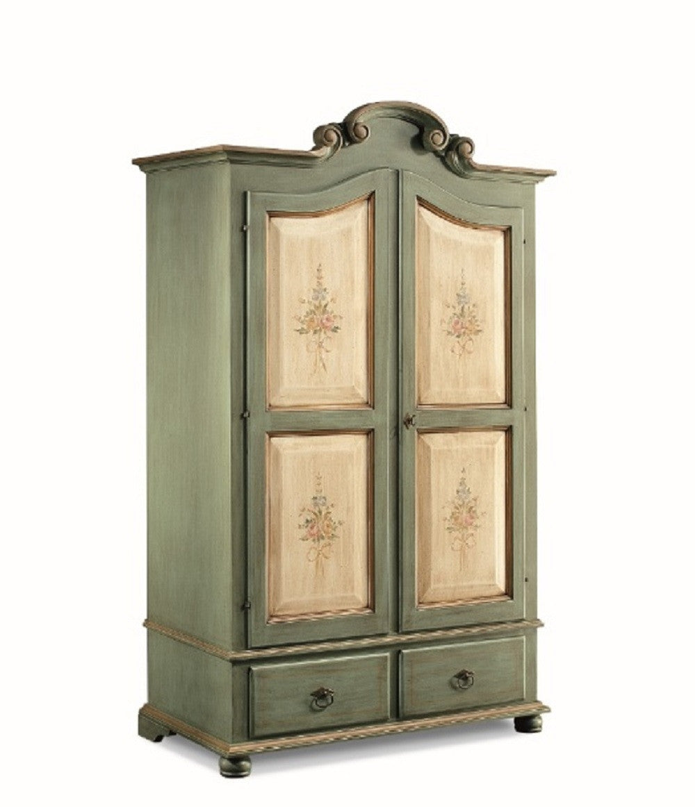 Armadio in legno shabby verde avorio e filo ecru' 122x60x204 (1313) - Mobili 2G