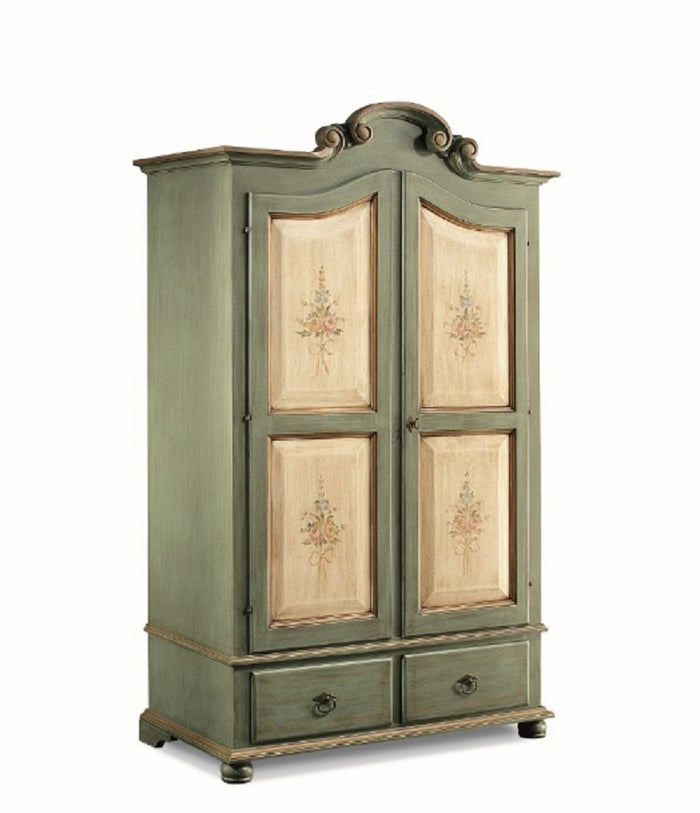 Armadio in legno shabby verde avorio e filo ecru' 122x60x204 (1313) - Mobili 2G