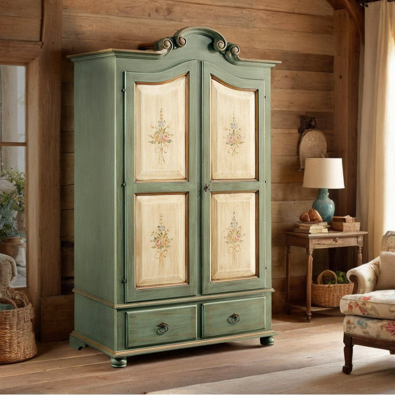 Armadio in legno shabby verde avorio e filo ecru' 122x60x204 (1313) - Mobili 2G