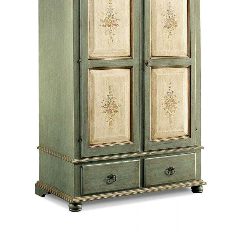 Armadio in legno shabby verde avorio e filo ecru' 122x60x204 (1313) - Mobili 2G
