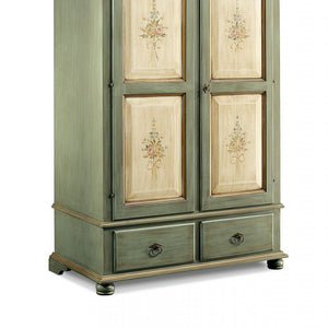 Armadio in legno shabby verde avorio e filo ecru' 122x60x204 (1313) - Mobili 2G