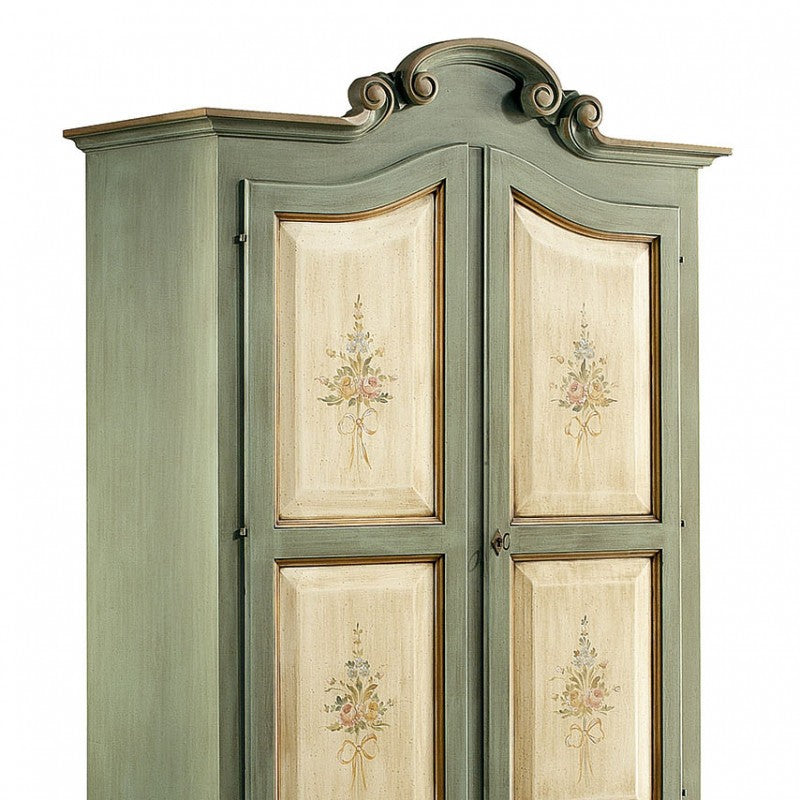 Armadio in legno shabby verde avorio e filo ecru' 122x60x204 (1313) - Mobili 2G
