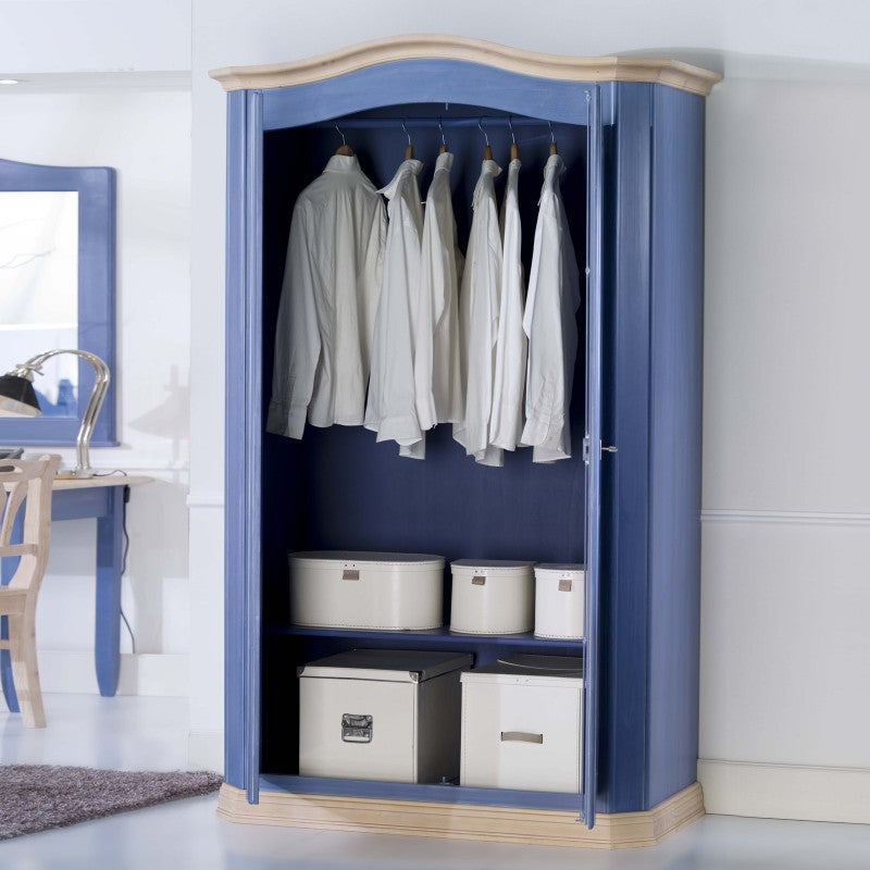 Armadio shabby 2 porte in legno blu e miele 131x63x214 (2203) - Mobili 2G