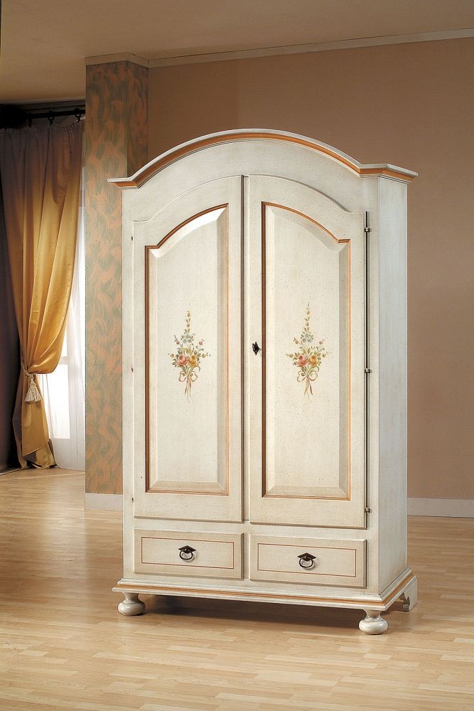 Armadio shabby 2 porte legno bianco anticato filo arancione 125x61x200 - Mobili 2G