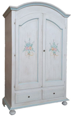 Armadio shabby 2 porte legno bianco anticato filo azzurro 125x61x200 - Mobili 2G