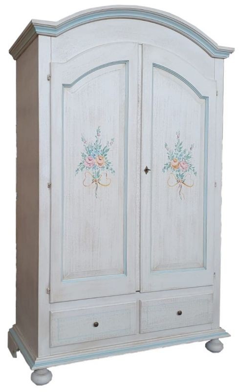Armadio shabby 2 porte legno bianco anticato filo azzurro 125x61x200 - Mobili 2G