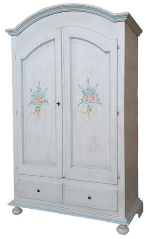 Armadio shabby 2 porte legno bianco anticato filo azzurro 125x61x200 - Mobili 2G