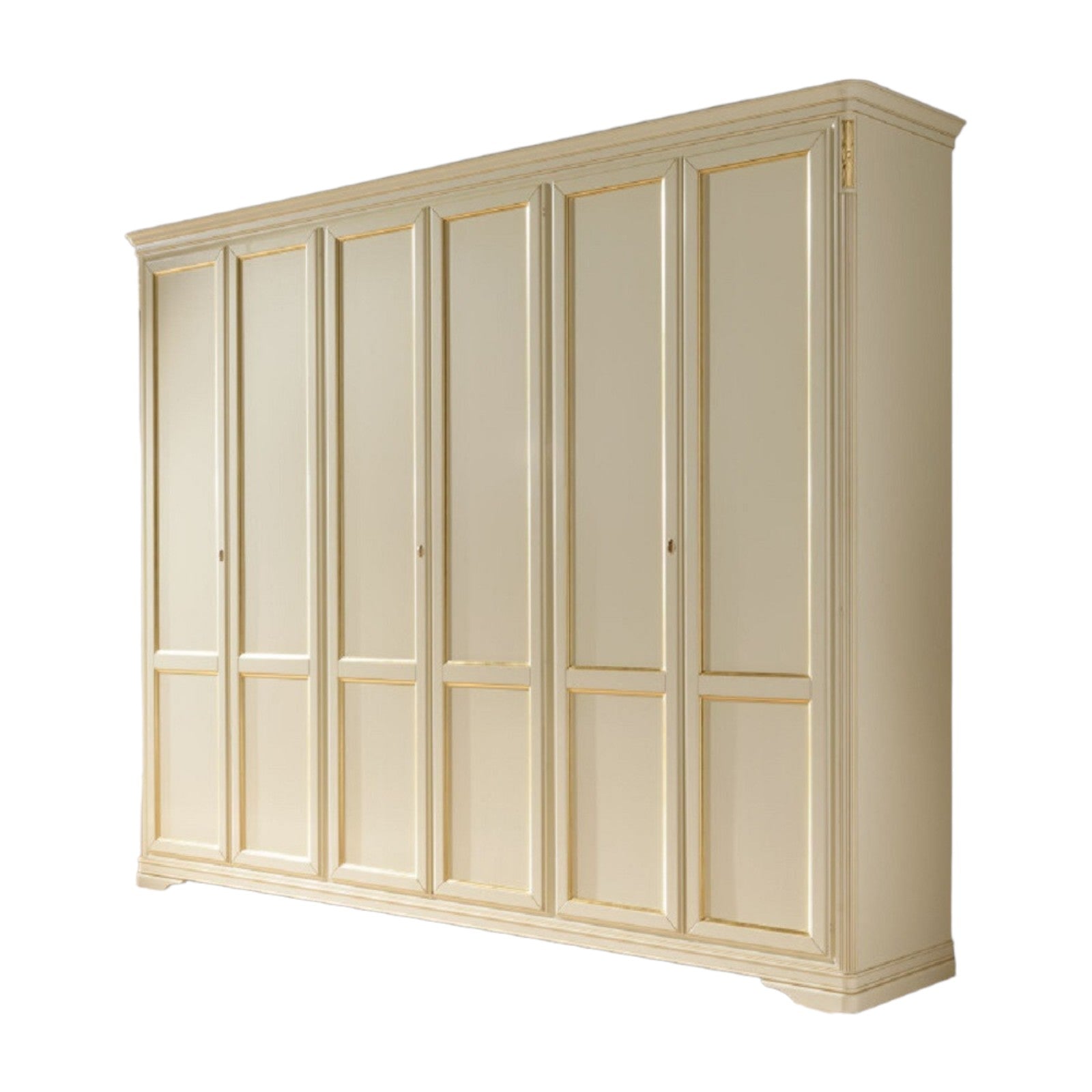 Armadio shabby classico 6 ante in legno avorio/oro l.310 p.60 h.250 - Mobili 2G