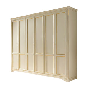 Armadio shabby classico 6 ante in legno avorio/oro l.310 p.60 h.250 - Mobili 2G