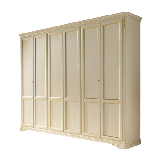 Armadio shabby classico 6 ante in legno avorio/oro l.310 p.60 h.250 - Mobili 2G