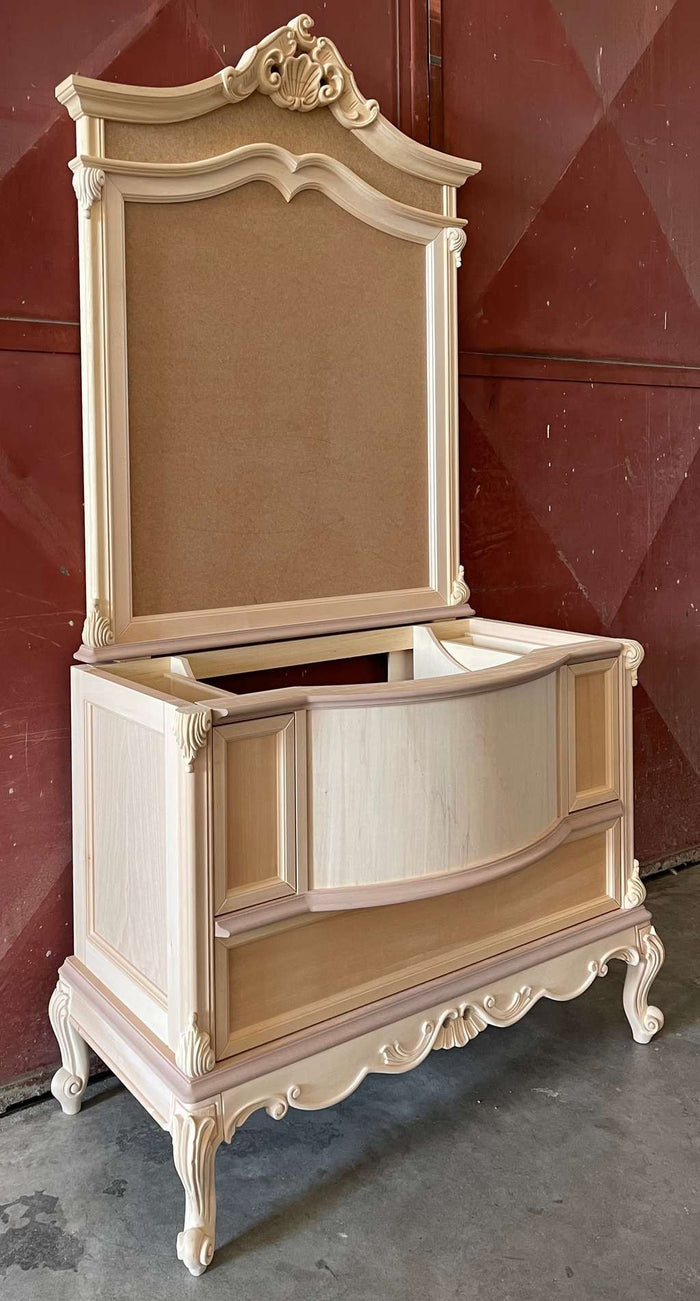 Bagno con specchio classico barocco legno grezzo 113x60x87 - Mobili 2G