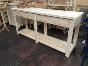 Bancone 4 cassetti 1 ripiano in legno classico grezzo l.200 p.50 h.90 (3326) - Mobili 2G