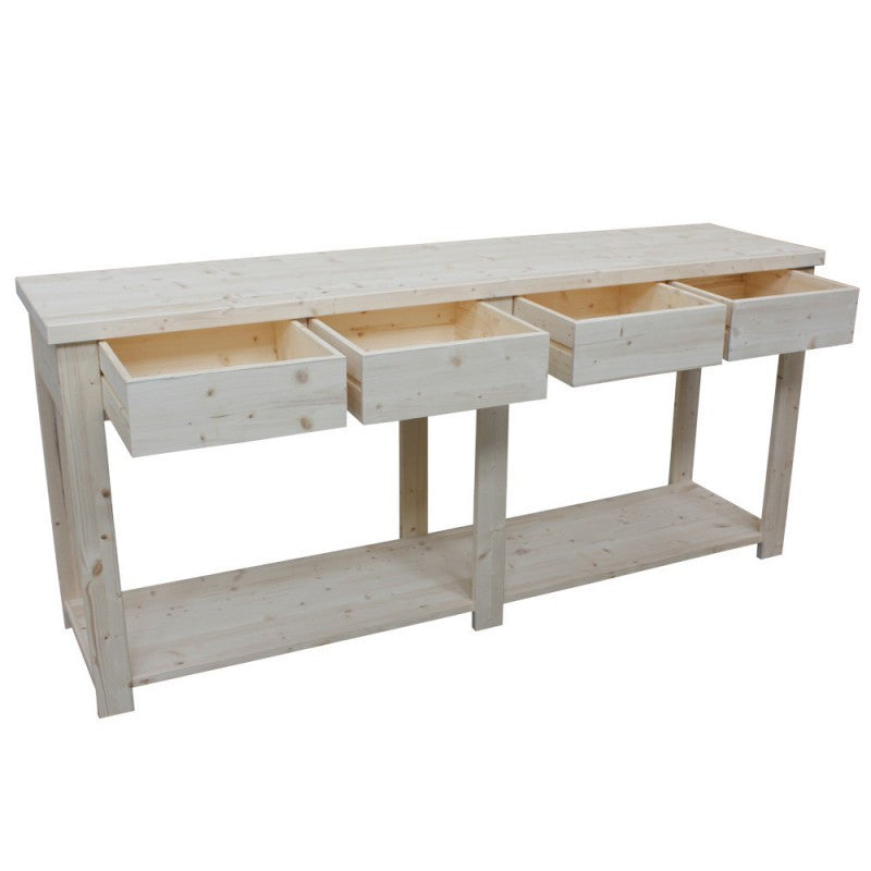 Bancone 4 cassetti 1 ripiano in legno classico grezzo l.200 p.50 h.90 (3326) - Mobili 2G